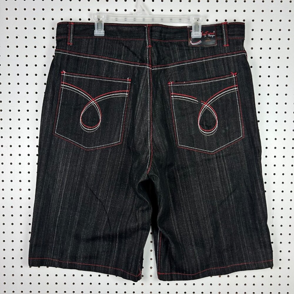 Evolution in‎ Design Black Gothic Skate Shorts 40 Red Stitched Pocket Y2K Punk